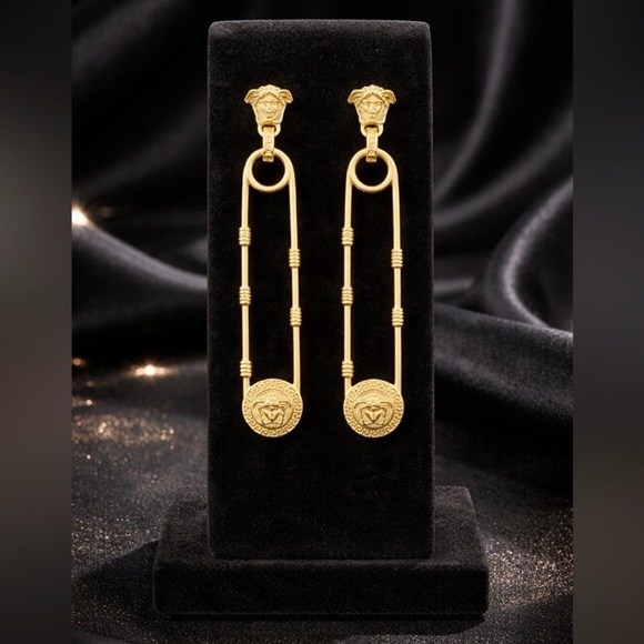 Versace Gold Medusa Drop Chain Earrings